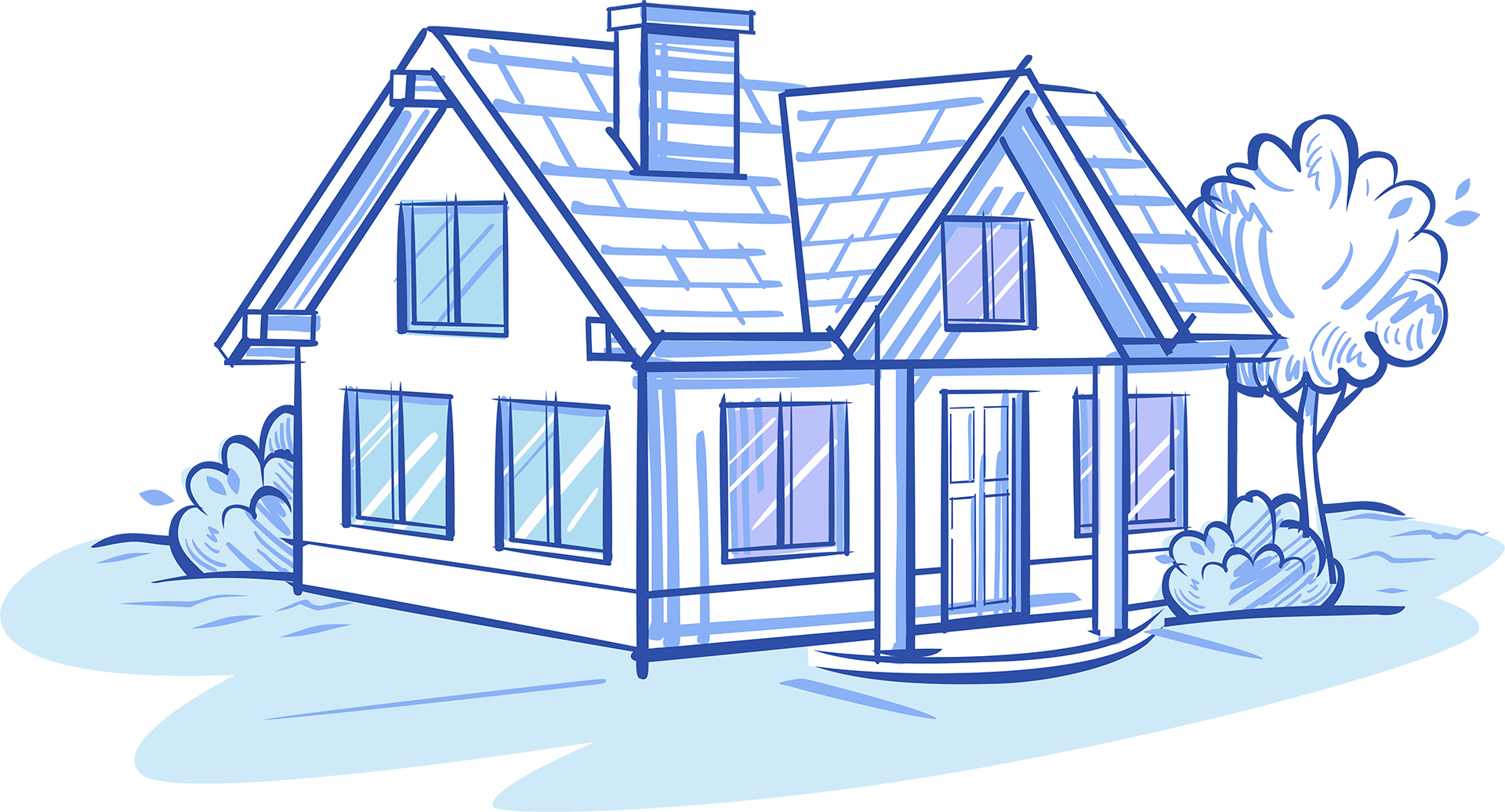 Blue sketch of a house